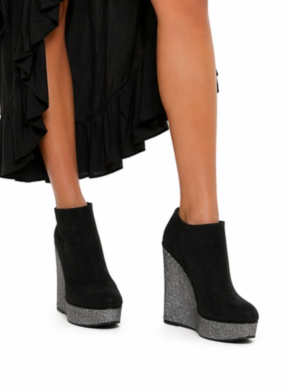 Dolce Vita Platform Wedge Booties Black Glitter Size 7
